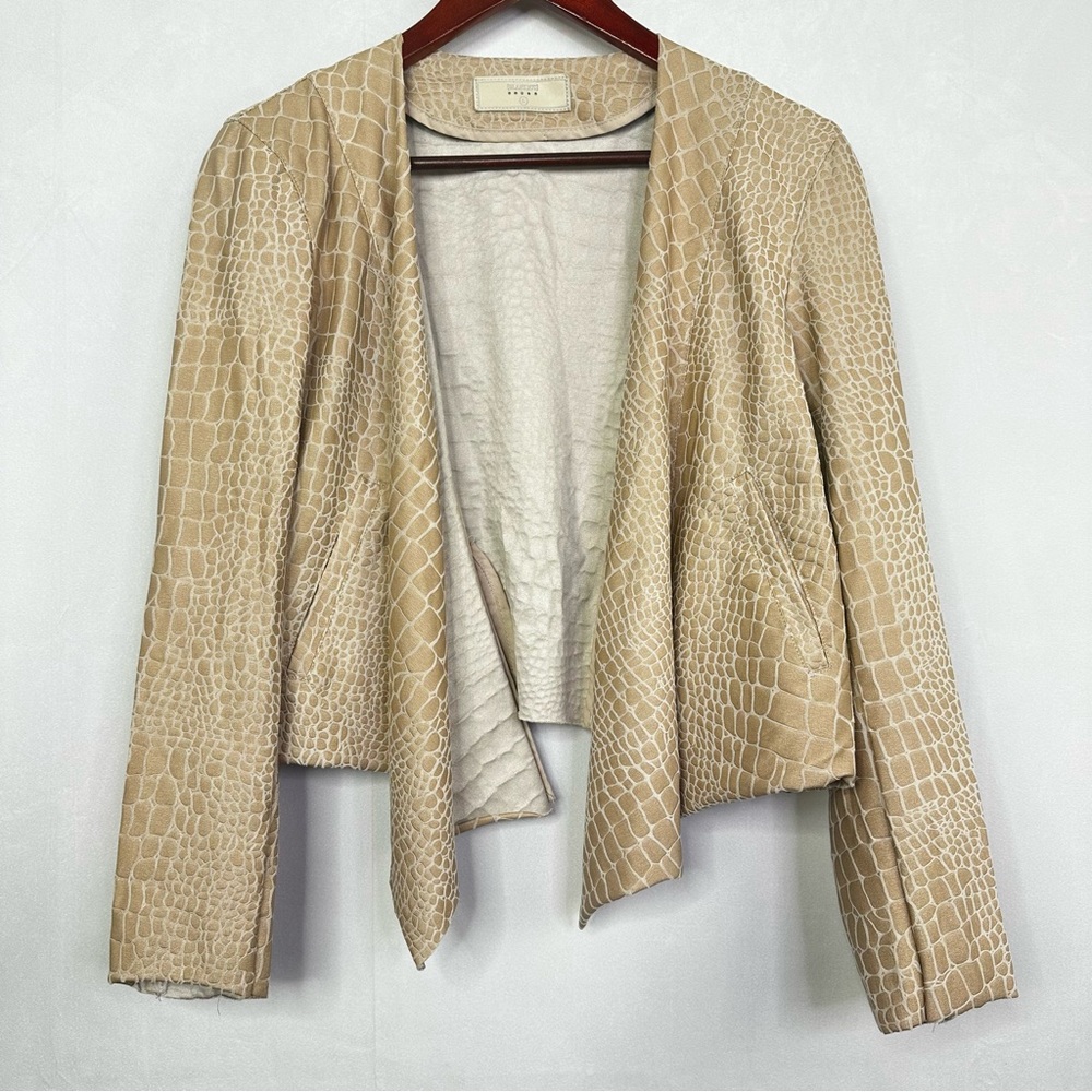 Blanknyc Crocodile Biker Jacket Moto Long Sleeve Cropped Embossed Fashion Cream
